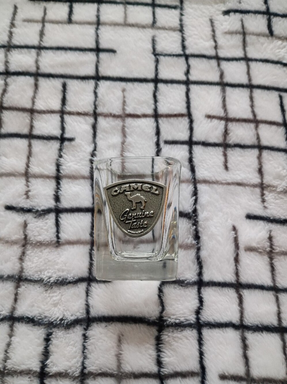 1994 Camel Genuine Taste Glass Shot Glass - Clear with Pewter Emblem